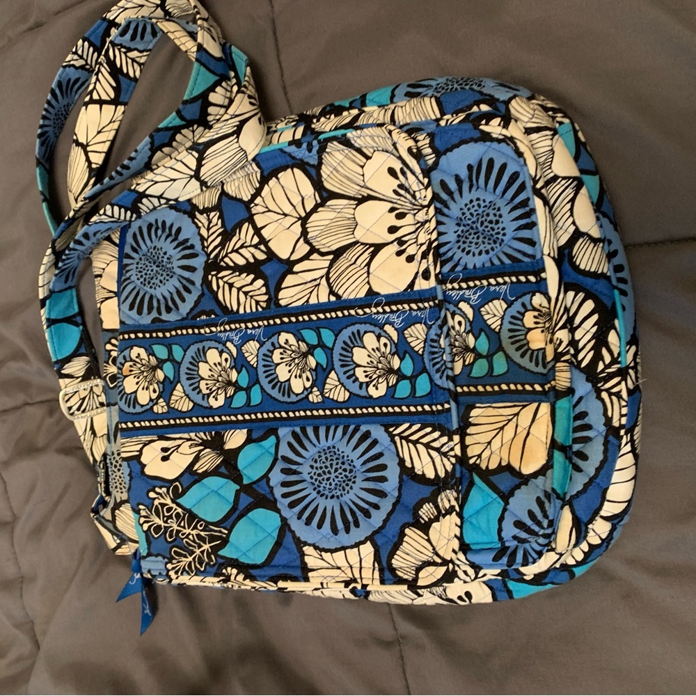 Vera Bradley Blue and Cream Crossbody Bag with Floral Pattern